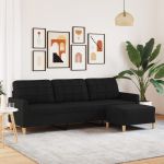 Canapea cu 3 locuri și taburet, negru, 210 cm, textil GartenMobel Dekor
