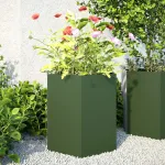 Jardinieră grădină 2 buc. verde 46x40x45 cm oțel hexagonală GartenMobel Dekor