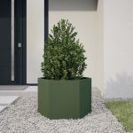 Jardinieră grădină verde măsliniu 69x60x45 cm oțel hexagonal GartenMobel Dekor