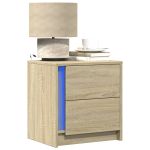 Noptiere cu lumini LED, 2 buc., stejar sonoma, lemn prelucrat GartenMobel Dekor