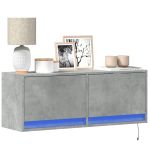 Comodă TV de perete cu lumini LED, gri beton, 100x31x38 cm GartenMobel Dekor
