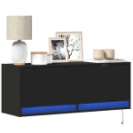 Comodă TV de perete cu lumini LED, negru, 100x31x38 cm GartenMobel Dekor