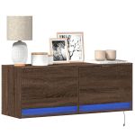 Comodă TV de perete cu lumini LED, stejar maro, 100x31x38 cm GartenMobel Dekor