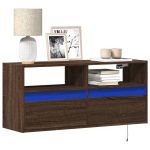 Comodă TV de perete cu lumini LED, stejar maro, 100x31x45 cm GartenMobel Dekor