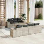 Set mobilier de grădină cu perne, 8 piese gri deschis poliratan GartenMobel Dekor
