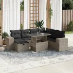 Set mobilier de grădină cu perne, 8 piese gri deschis poliratan GartenMobel Dekor