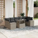 Set mobilier de grădină cu perne, 8 piese gri deschis poliratan GartenMobel Dekor