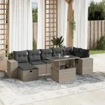 Set mobilier de grădină cu perne, 8 piese gri deschis poliratan GartenMobel Dekor