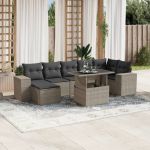 Set mobilier de grădină cu perne, 8 piese gri deschis poliratan GartenMobel Dekor