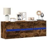 Comodă TV de perete cu lumini LED, stejar fumuriu, 130x31x45 cm GartenMobel Dekor