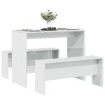 Set masă și bănci de bucătărie, 3 piese, alb, lemn prelucrat GartenMobel Dekor