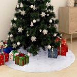 Covor fustă brad Crăciun de lux, alb, 150 cm, blană artificială GartenMobel Dekor