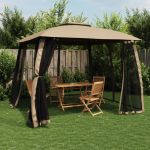 Foișor cu acoperiș dublu/pereți din plasă taupe 2,93x2,93m oțel GartenMobel Dekor
