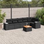 Set canapele de grădină cu perne, 7 piese, negru, poliratan GartenMobel Dekor