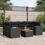 Set canapele de grădină cu perne, 7 piese, negru, poliratan GartenMobel Dekor