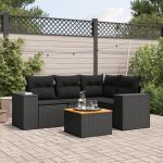 Set mobilier de grădină cu perne, 5 piese, negru, poliratan GartenMobel Dekor