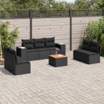 Set mobilier de grădină cu perne, 8 piese, negru, poliratan GartenMobel Dekor