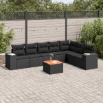 Set mobilier de grădină cu perne, 8 piese, negru, poliratan GartenMobel Dekor