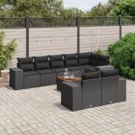 Set mobilier de grădină cu perne, 9 piese, negru, poliratan GartenMobel Dekor