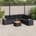 Set canapele de grădină cu perne, 7 piese, negru, poliratan GartenMobel Dekor
