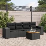 Set mobilier de grădină cu perne, 5 piese, negru, poliratan GartenMobel Dekor