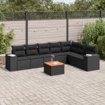 Set mobilier de grădină cu perne, 8 piese, negru, poliratan GartenMobel Dekor