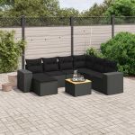 Set mobilier de grădină cu perne, 8 piese, negru, poliratan GartenMobel Dekor