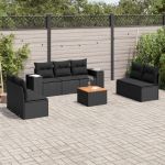 Set mobilier de grădină cu perne, 8 piese, negru, poliratan GartenMobel Dekor