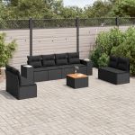 Set mobilier de grădină cu perne, 9 piese, negru, poliratan GartenMobel Dekor