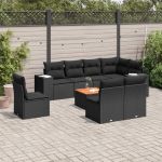 Set mobilier de grădină cu perne, 9 piese, negru, poliratan GartenMobel Dekor