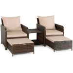 Set mobilier gradina, 2 fotolii si 2 tabureti otoman, masuta cafea, perne incluse, maro MultiMark GlobalProd