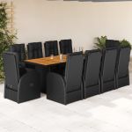 Set mobilier de exterior cu perne, 11 piese, negru, poliratan GartenMobel Dekor