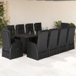 Set mobilier de exterior cu perne, 11 piese, negru, poliratan GartenMobel Dekor
