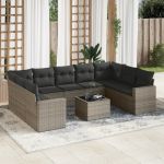 Set mobilier de grădină cu perne, 10 piese, gri, poliratan GartenMobel Dekor