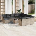 Set mobilier de grădină cu perne, 13 piese, gri, poliratan GartenMobel Dekor