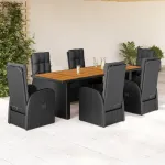 Set mobilier de grădină cu perne, 7 piese, negru, poliratan GartenMobel Dekor