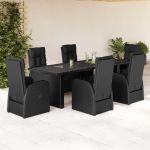 Set mobilier de grădină cu perne, 7 piese, negru, poliratan GartenMobel Dekor