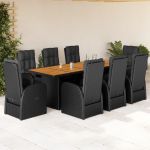 Set mobilier de grădină cu perne, 9 piese, negru, poliratan GartenMobel Dekor