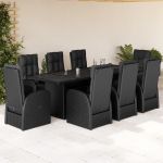 Set mobilier de grădină cu perne, 9 piese, negru, poliratan GartenMobel Dekor