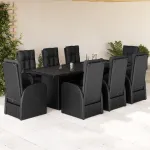 Set mobilier de grădină cu perne, 9 piese, negru, poliratan GartenMobel Dekor