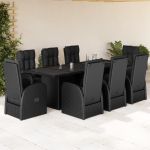Set mobilier de grădină cu perne, 9 piese, negru, poliratan GartenMobel Dekor