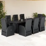 Set mobilier de grădină cu perne, 9 piese, negru, poliratan GartenMobel Dekor