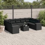 Set canapele de grădină cu perne, 10 piese, negru, poliratan GartenMobel Dekor