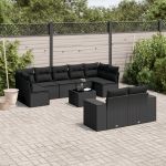 Set canapele de grădină cu perne, 10 piese, negru, poliratan GartenMobel Dekor