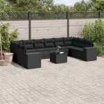 Set canapele de grădină cu perne, 11 piese, negru, poliratan GartenMobel Dekor