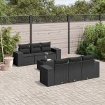 Set canapele de grădină cu perne, 7 piese, negru, poliratan GartenMobel Dekor