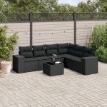 Set canapele de grădină cu perne, 7 piese, negru, poliratan GartenMobel Dekor