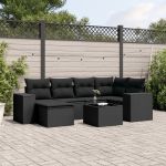 Set canapele de grădină cu perne, 7 piese, negru, poliratan GartenMobel Dekor