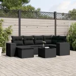 Set canapele de grădină cu perne, 7 piese, negru, poliratan GartenMobel Dekor