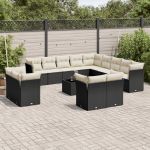 Set mobilier de grădină cu perne, 14 piese, negru, poliratan GartenMobel Dekor